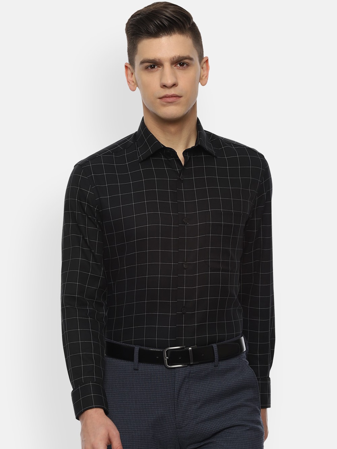 

Louis Philippe Permapress Men Black Opaque Checked Formal Shirt