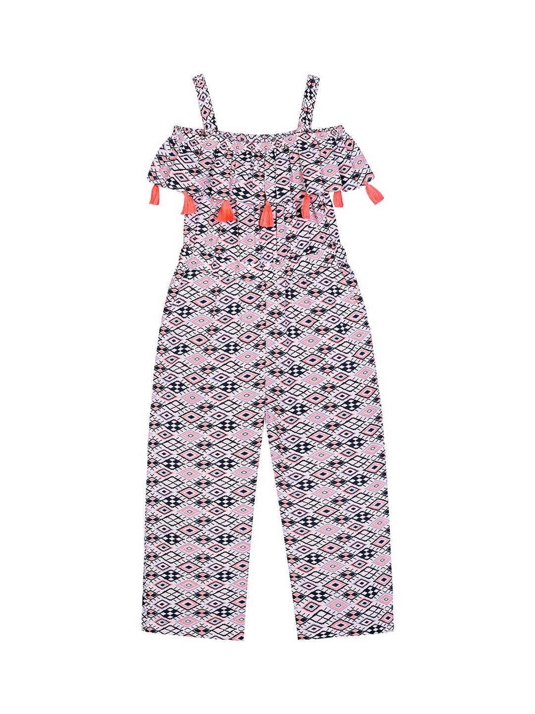 

Budding Bees Girls Black & Peach-Coloured Printed Basic Jumpsuit