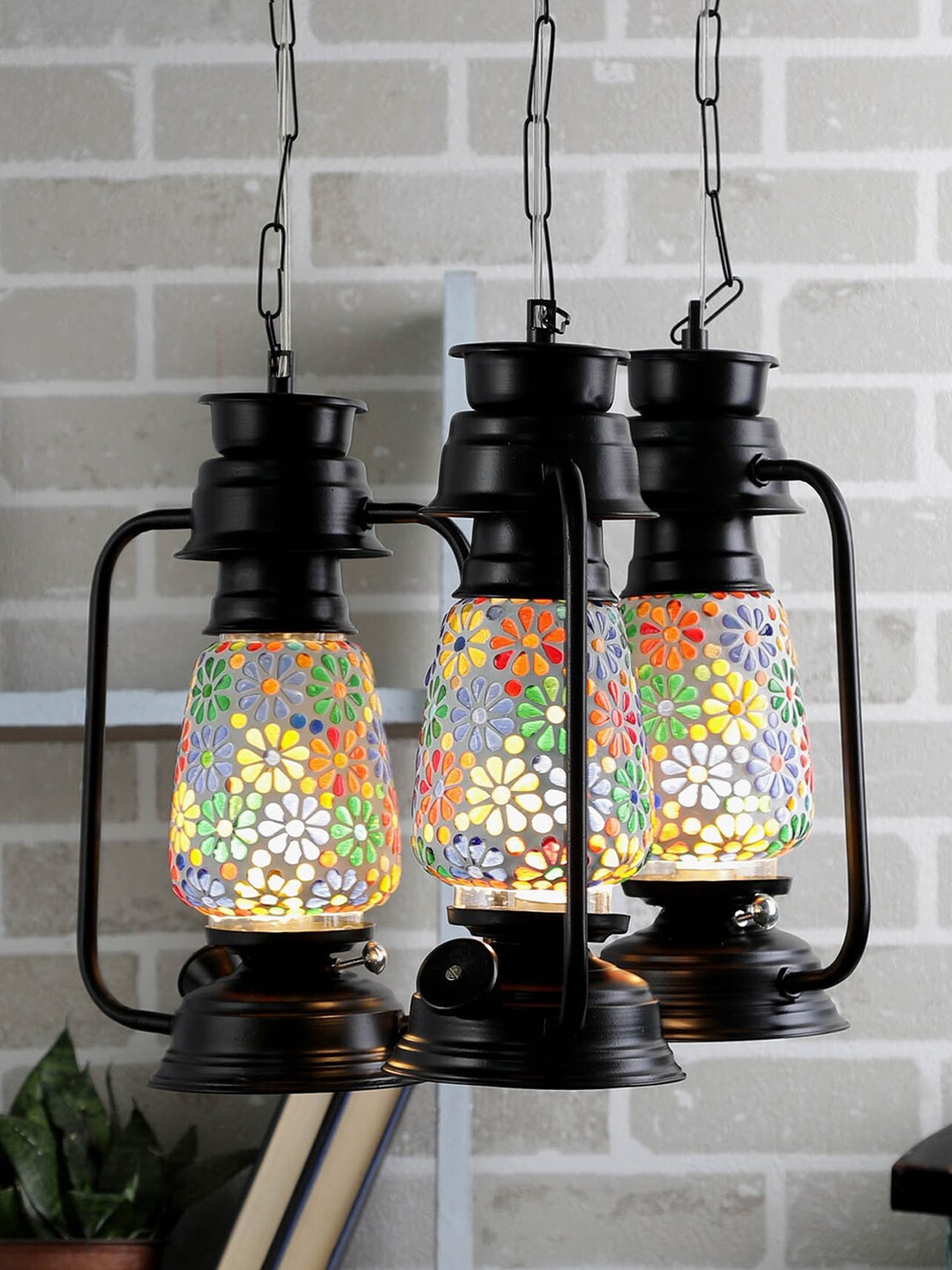 

Devansh Set of 3 Black Cluster Lantern Mosaic Glass Hanging Ceiling Lamp