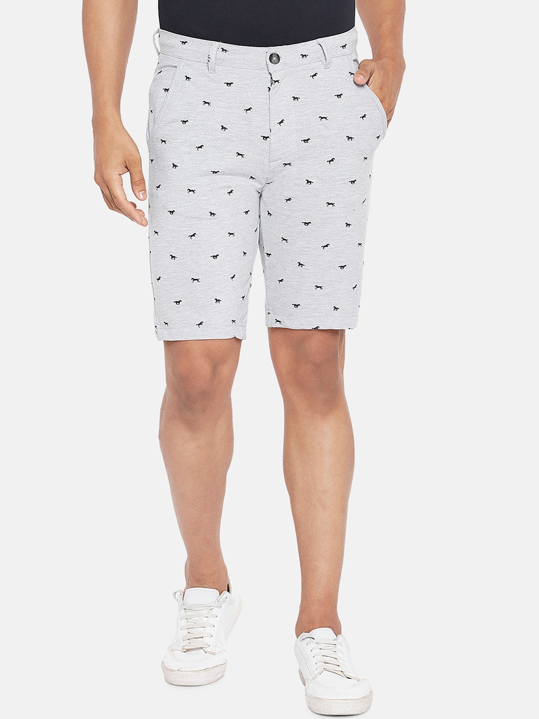 

BYFORD by Pantaloons Men Grey Melange Printed Slim Fit Regular Shorts