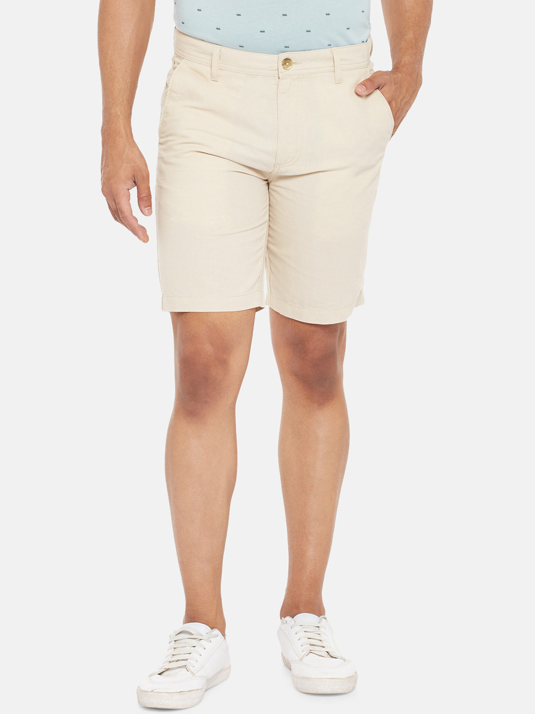 

BYFORD by Pantaloons Men Beige Slim Fit Pure Cotton Low-Rise Regular Shorts