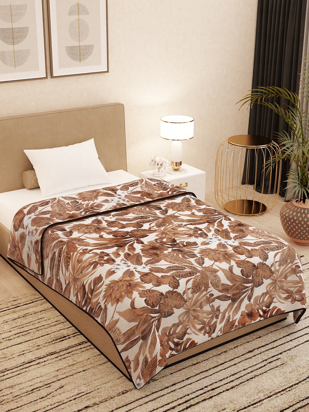 

Story@home Brown & White Floral AC Room 400 GSM Single Bed Blanket