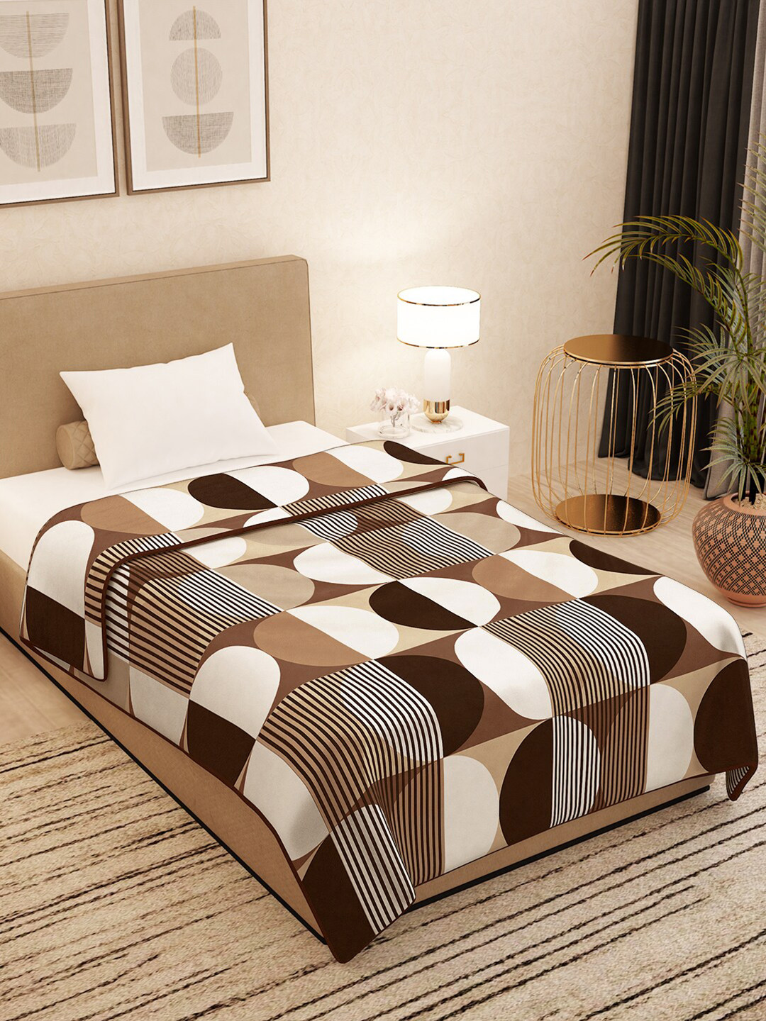 

Story@home Beige & Brown Geometric AC Room 400 GSM Single Bed Blanket