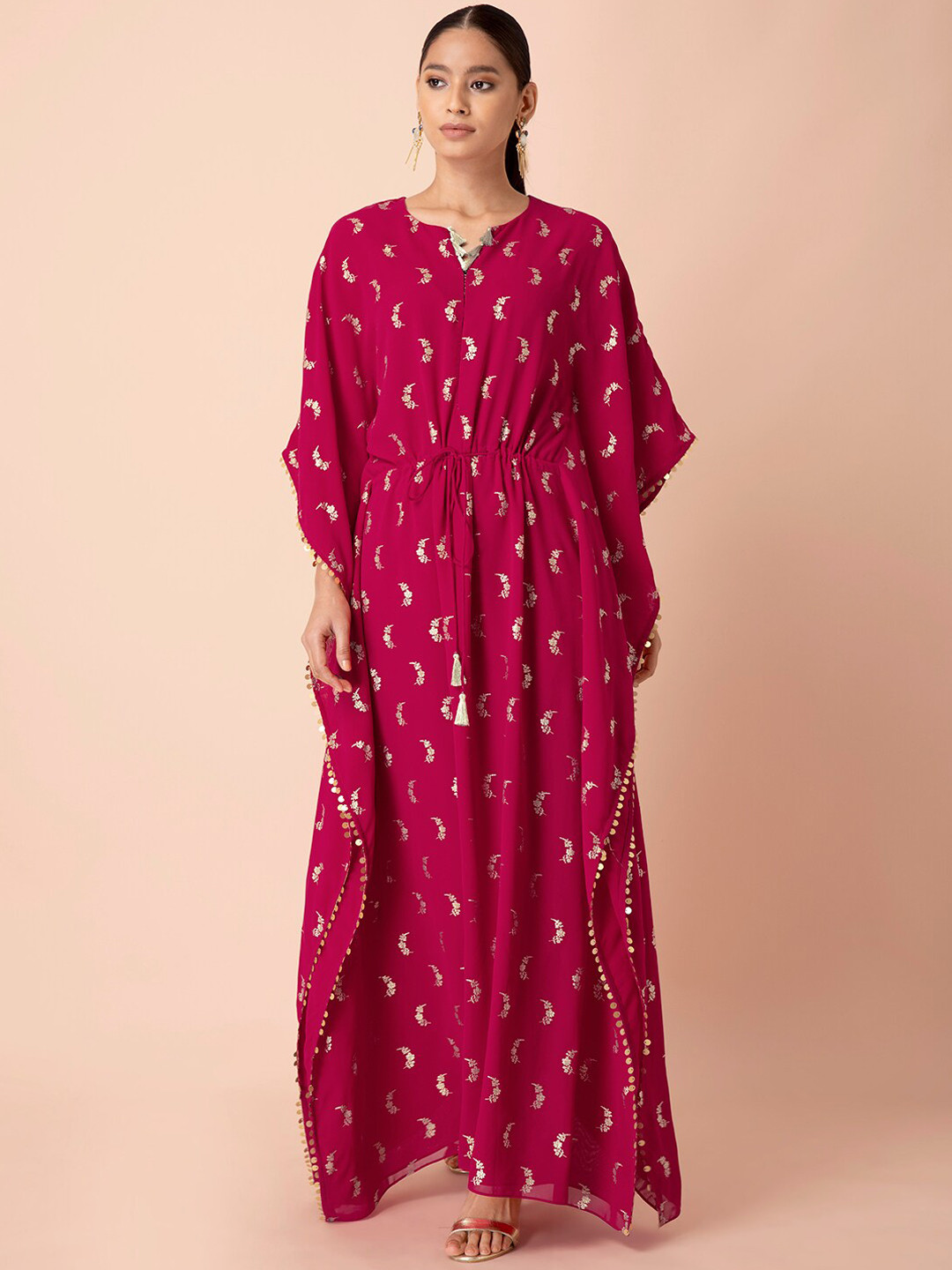 

INDYA X Payal Singhal Hot Pink Foil Kaftan Dress