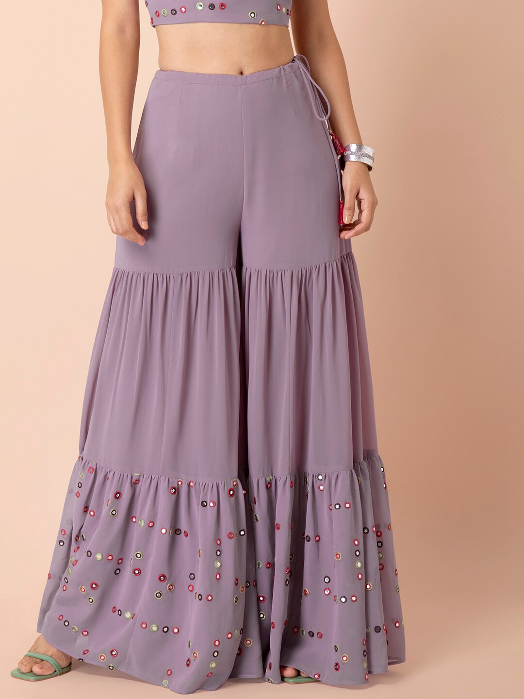 

INDYA X Payal Women Lavender Mirror Tiered Sharara Pants