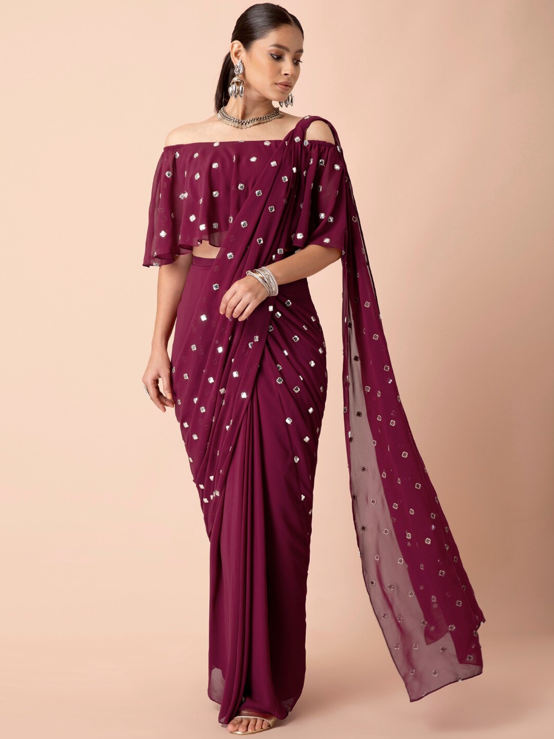 

Indya Women Purple Zari Embellished A-Line Saree Skirt