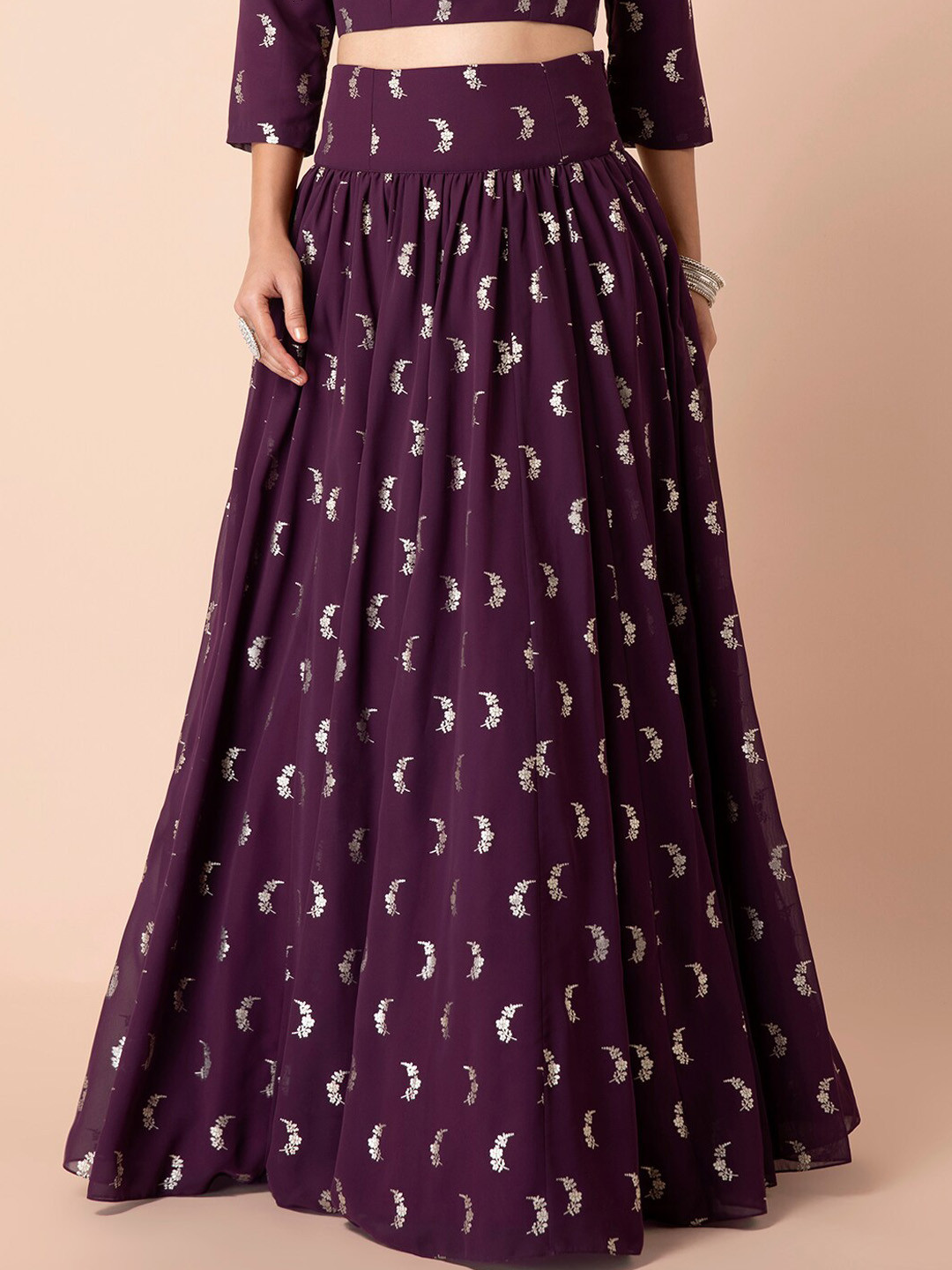 

INDYA Women Purple & White Floral Printed Flared Maxi Skirt
