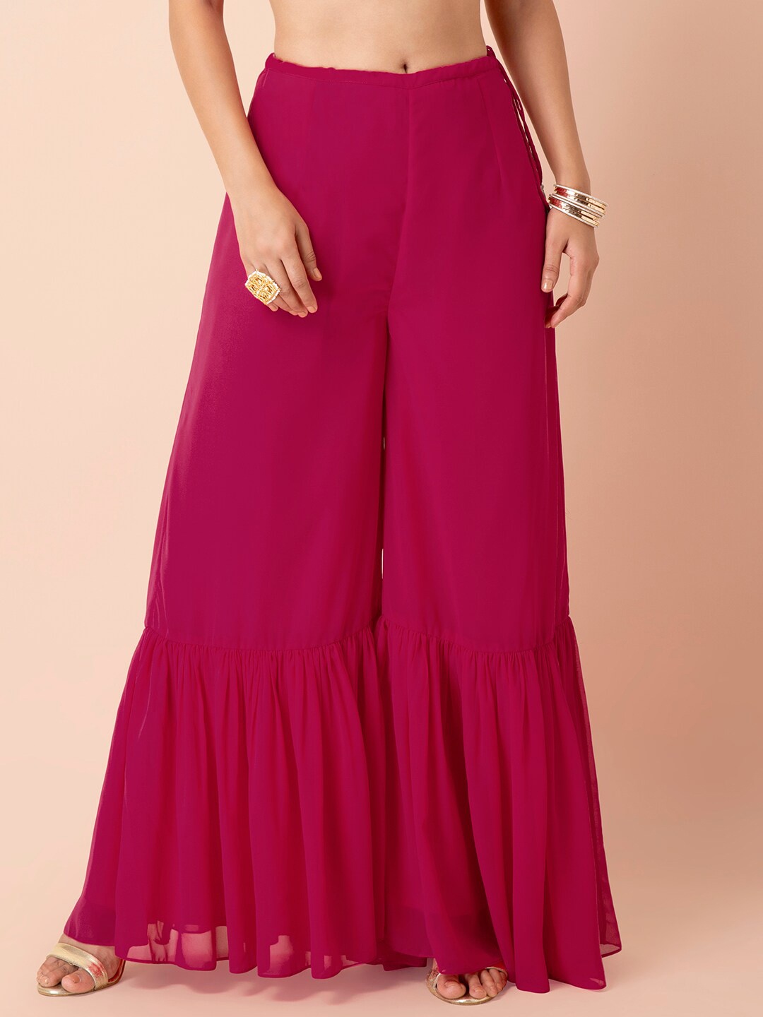 

INDYA X Payal Singhal Women Pink Tiered Sharara Pants