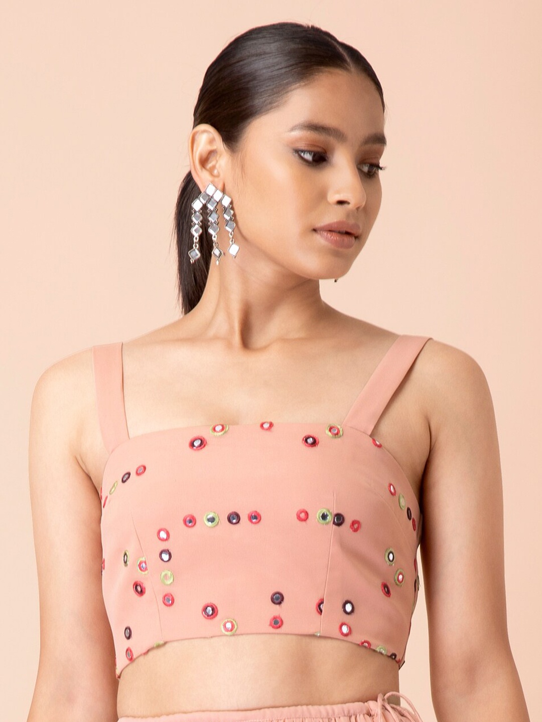

Indya X Payal Singhal Pink Mirror Work Crop Top