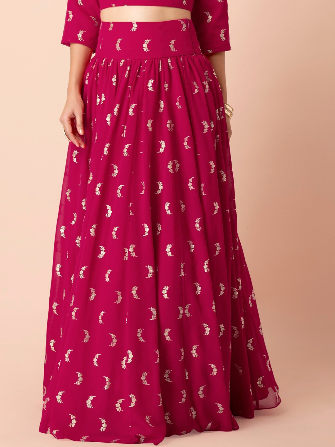 

INDYA Women Pink & Gold-Colored Printed Flared Maxi Skirt