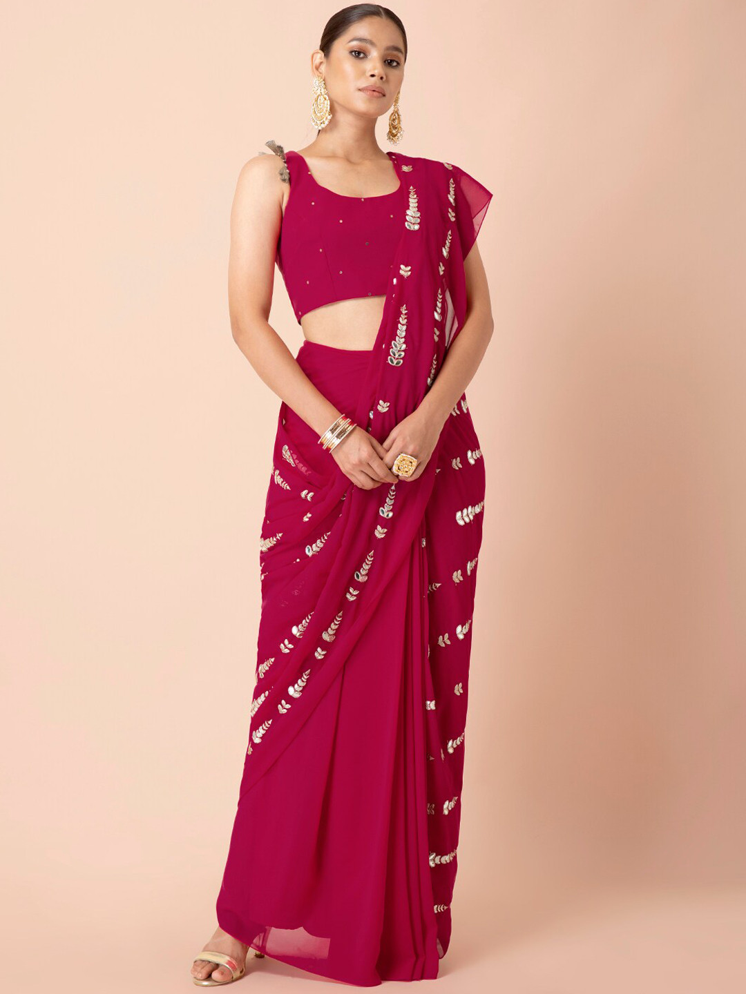 

INDYA Women Pink & Gold-Colored Gota Embellished A-Line Saree Skirt