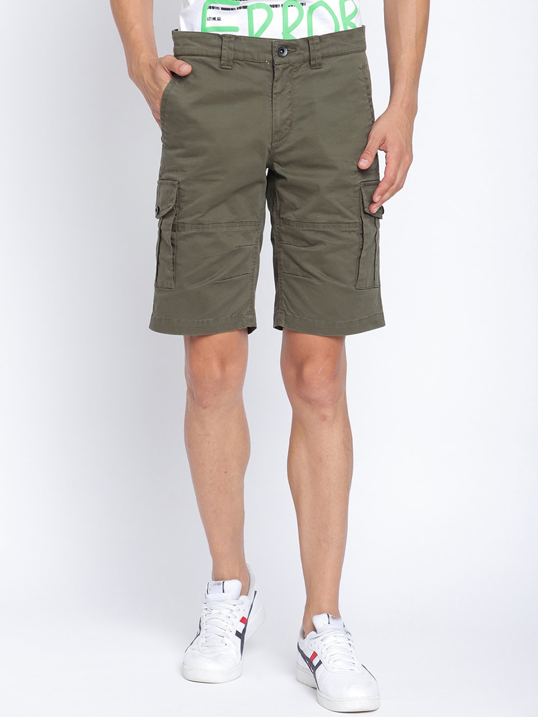 

PUNK Men Olive Green Solid Cargo Shorts
