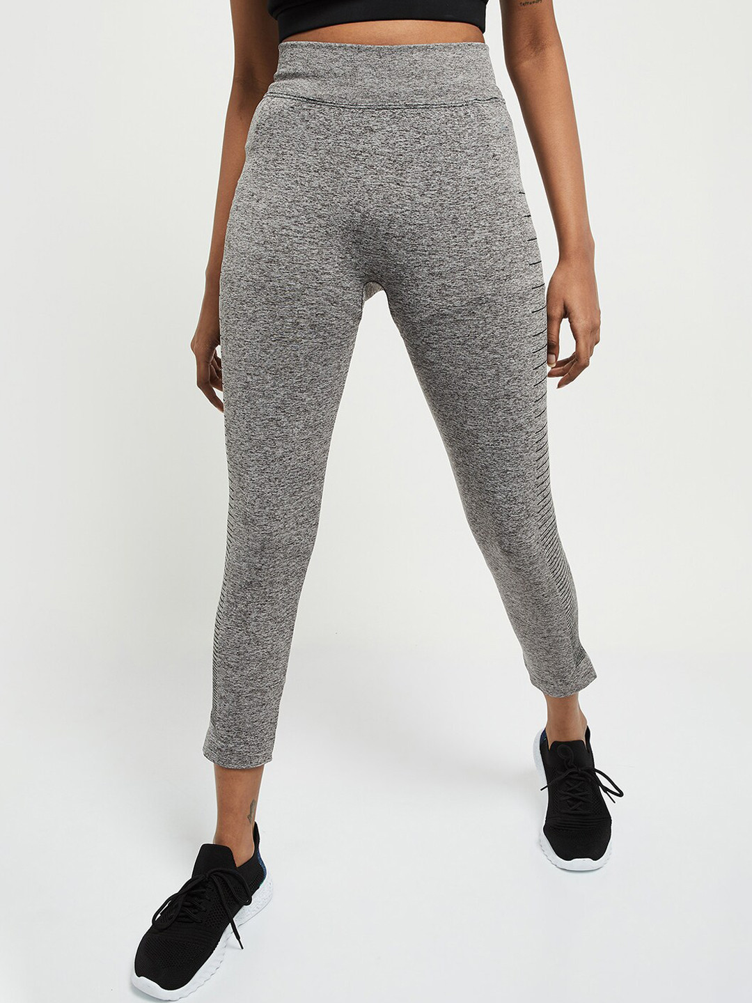 

Max Women Grey Melange Solid Sports Tights