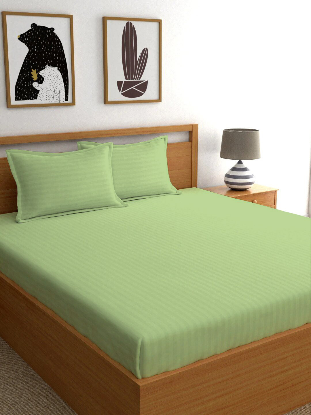 

Ariana Green Striped 210 TC Pure Cotton King Bedsheet with 2 Pillow Covers