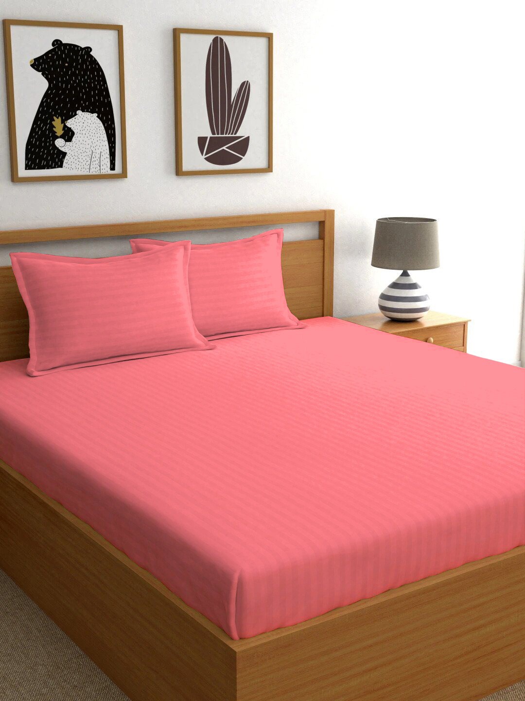 

Ariana Pink Striped 210 TC Pure Cotton King Bedsheet with 2 Pillow Covers