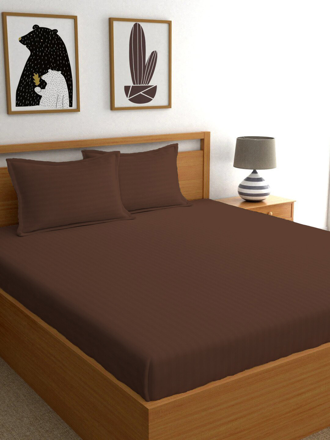 

Ariana Brown Striped 210 TC Pure Cotton King Bedsheet with 2 Pillow Covers