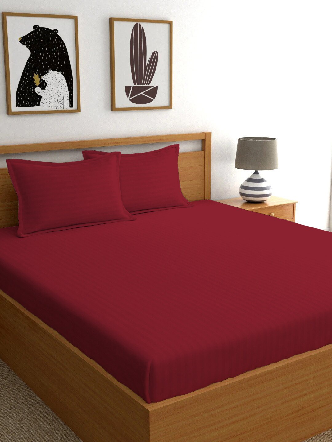 

Ariana Maroon Striped 210 TC Pure Cotton King Bedsheet with 2 Pillow Covers