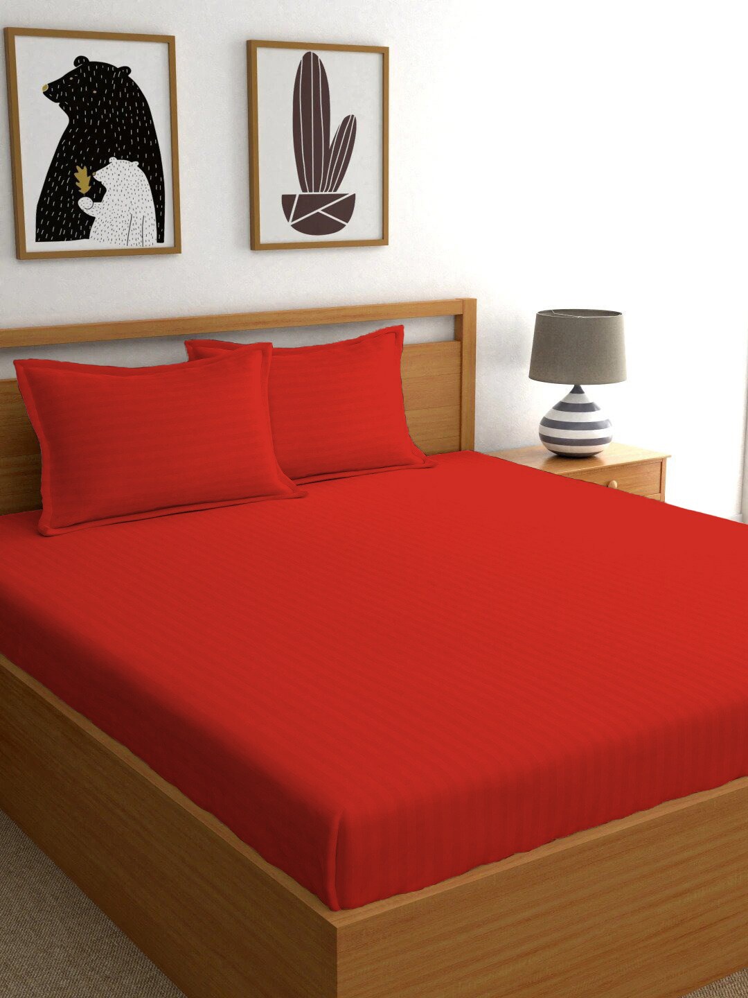 

Ariana Red Striped 210 TC Pure Cotton King Bedsheet with 2 Pillow Covers