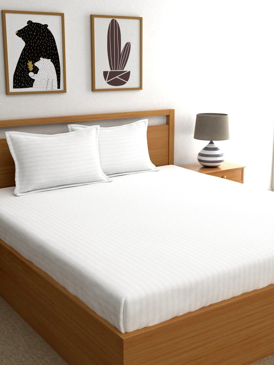 

Ariana White Striped 210 TC Pure Cotton King Bedsheet with 2 Pillow Covers