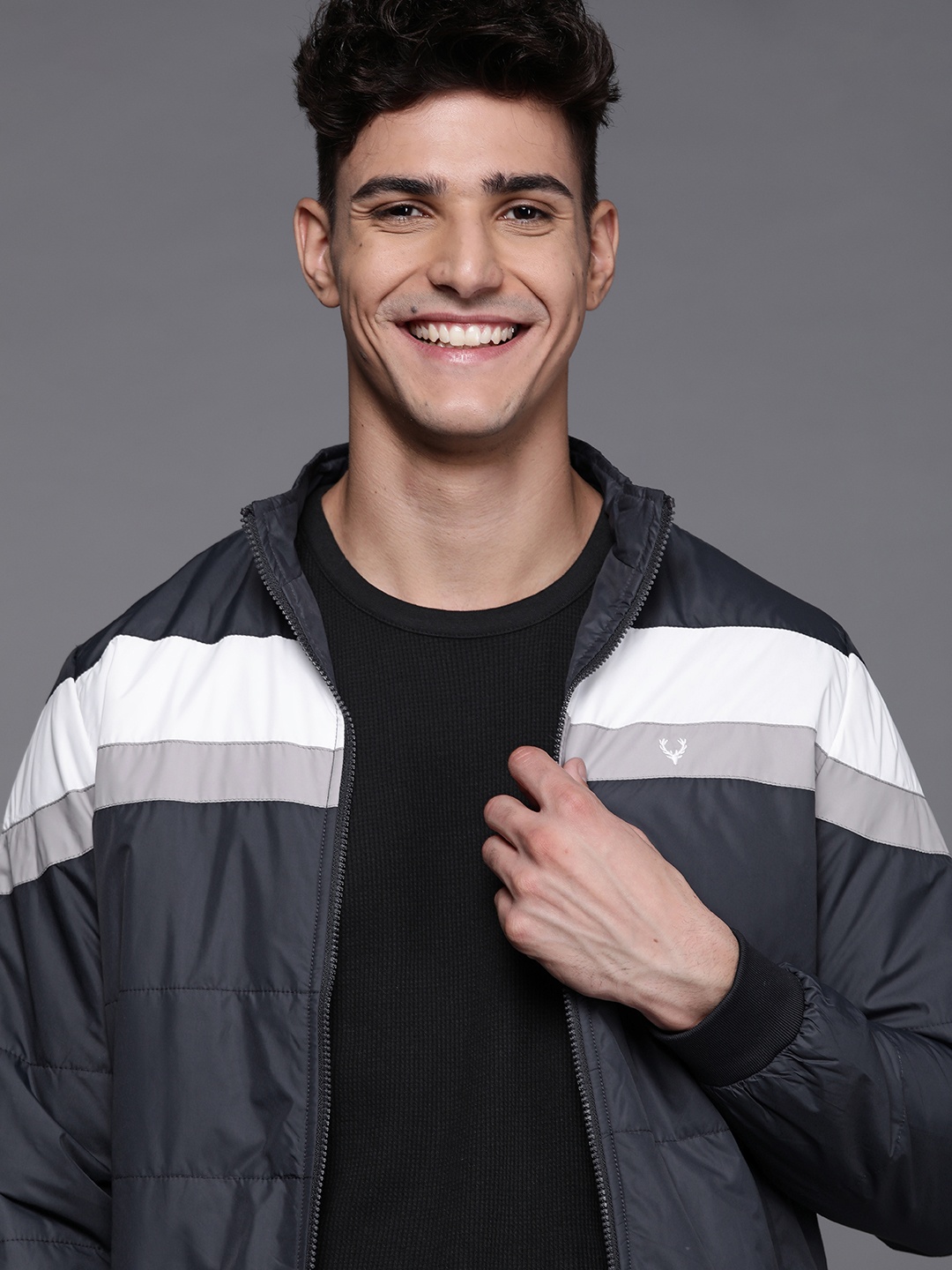 

Allen Solly Sport Men Blue & White Striped Bomber Jacket