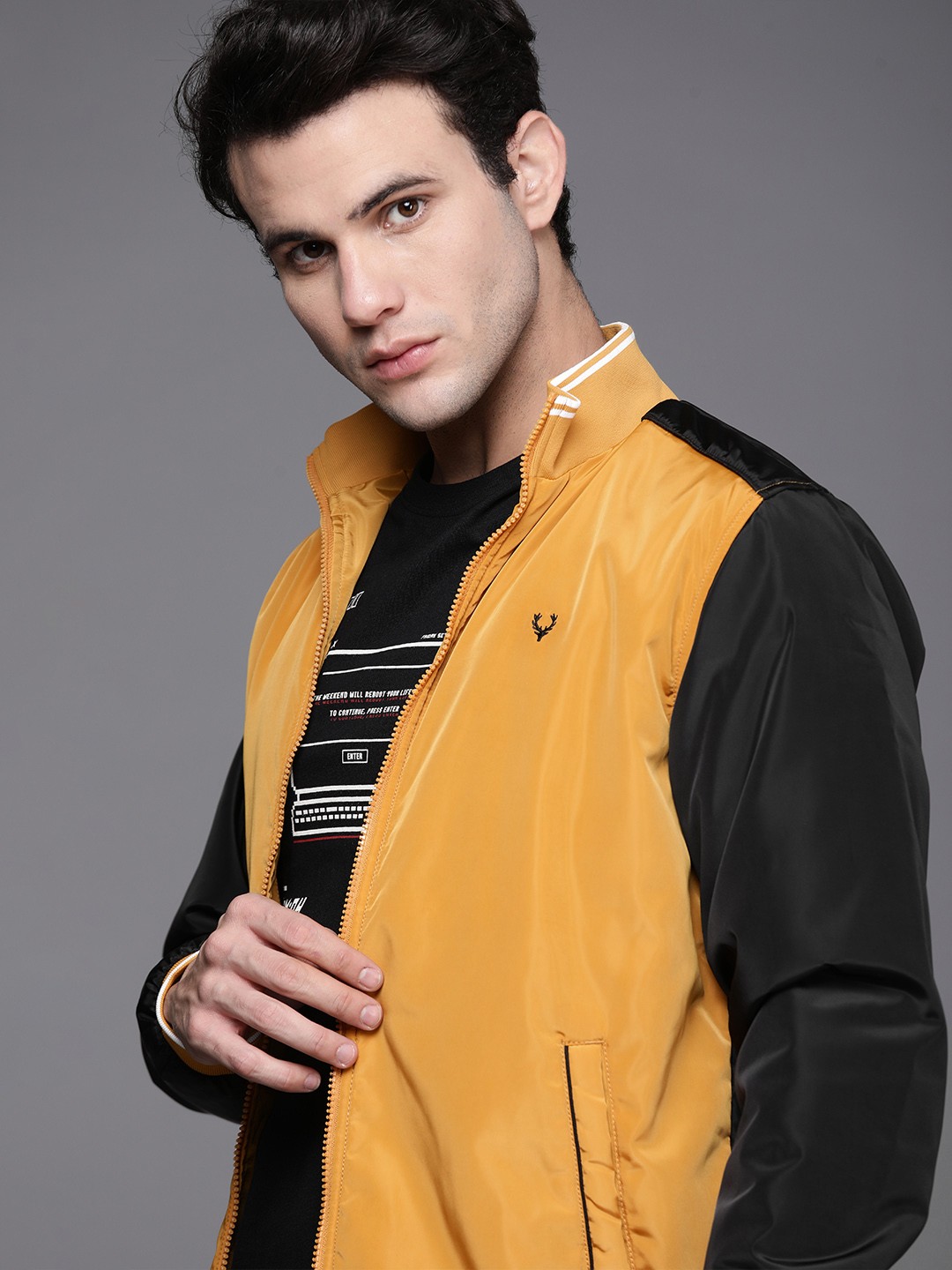 

Allen Solly Sport Men Mustard Yellow & Black Solid Padded Jacket