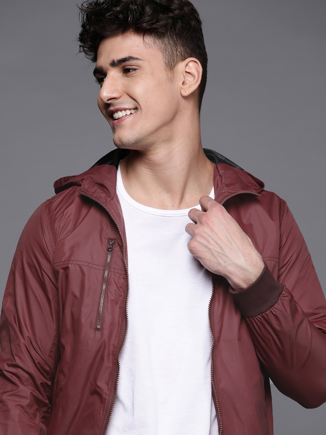 

Allen Solly Sport Men Red Solid Bomber Jacket
