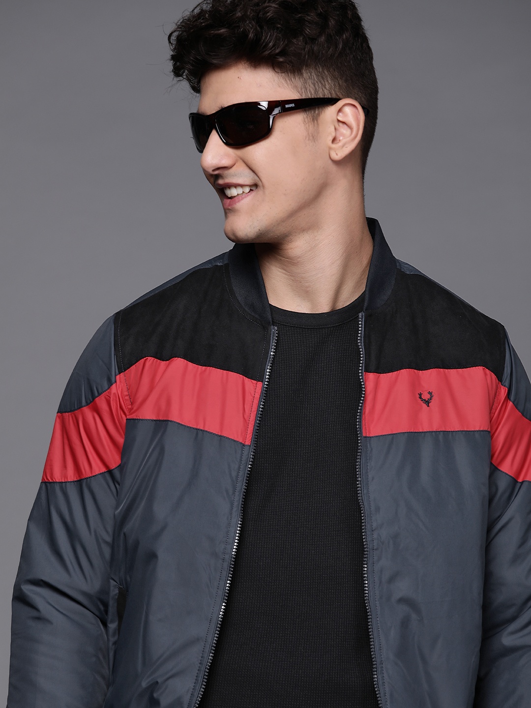 

Allen Solly Sport Men Navy Striped Bomber Jacket, Navy blue