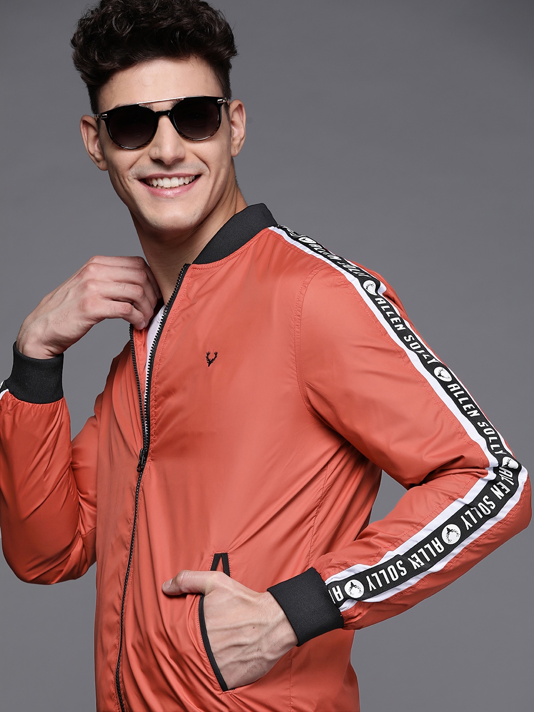 

Allen Solly Sport Men Rust Orange Solid Bomber Jacket