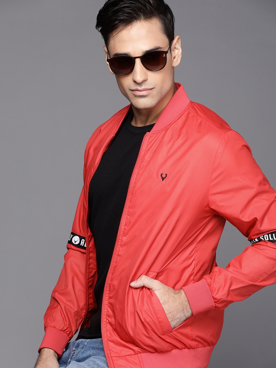 

Allen Solly Sport Men Red Solid Bomber Jacket