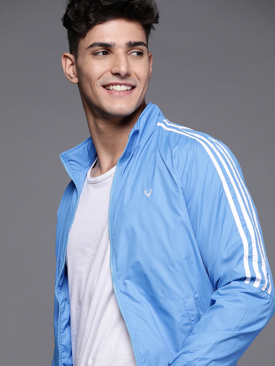 

Allen Solly Sport Men Blue Solid Bomber Jacket