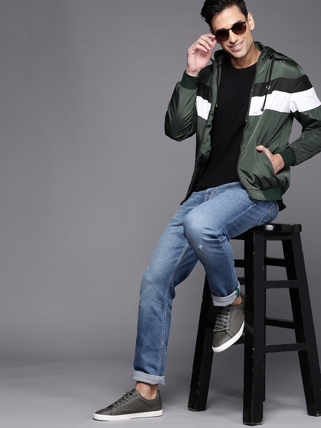 

Allen Solly Sport Men Green White Striped Bomber Jacket