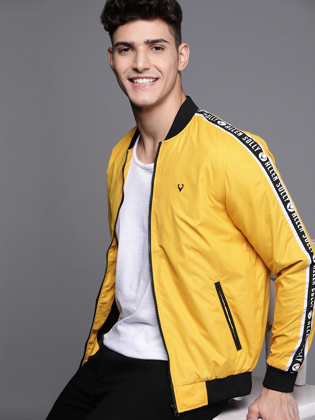 

Allen Solly Sport Men Yellow Solid Bomber Jacket