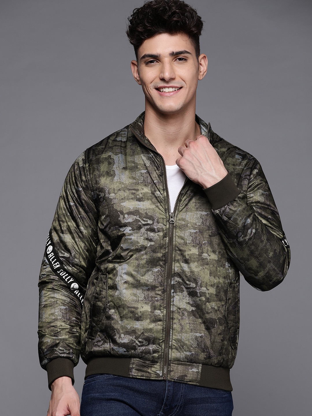 

Allen Solly Sport Men Olive Green Camouflage Bomber Jacket