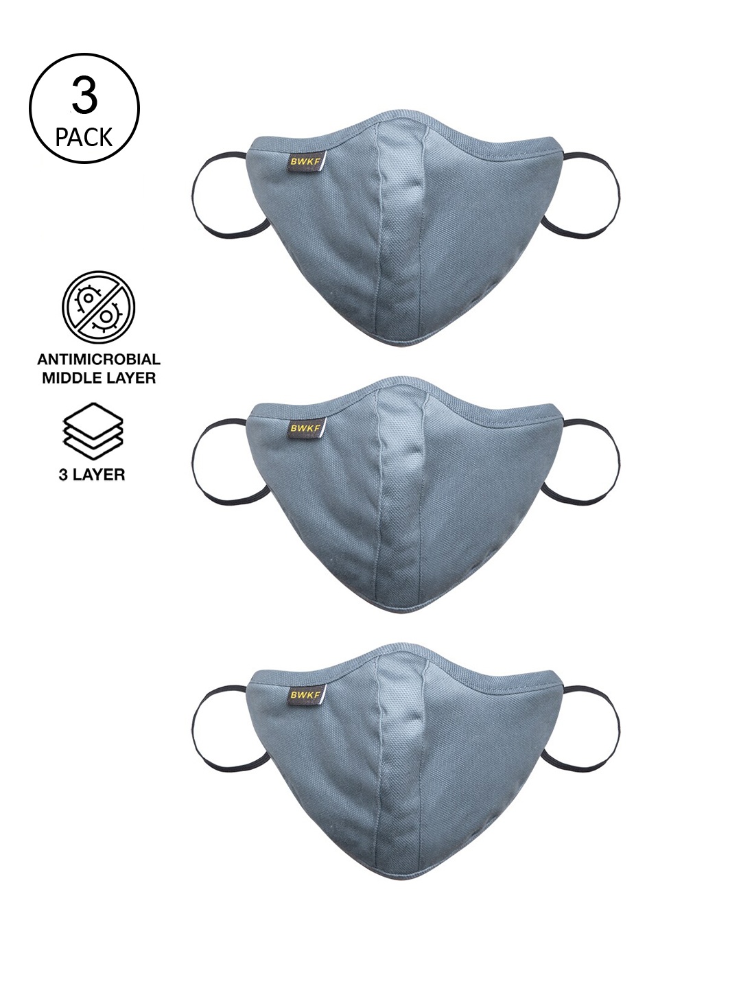 

Bewakoof Unisex Pack Of 3 Blue Solid 3-Ply Reusable Cotton Cloth Masks