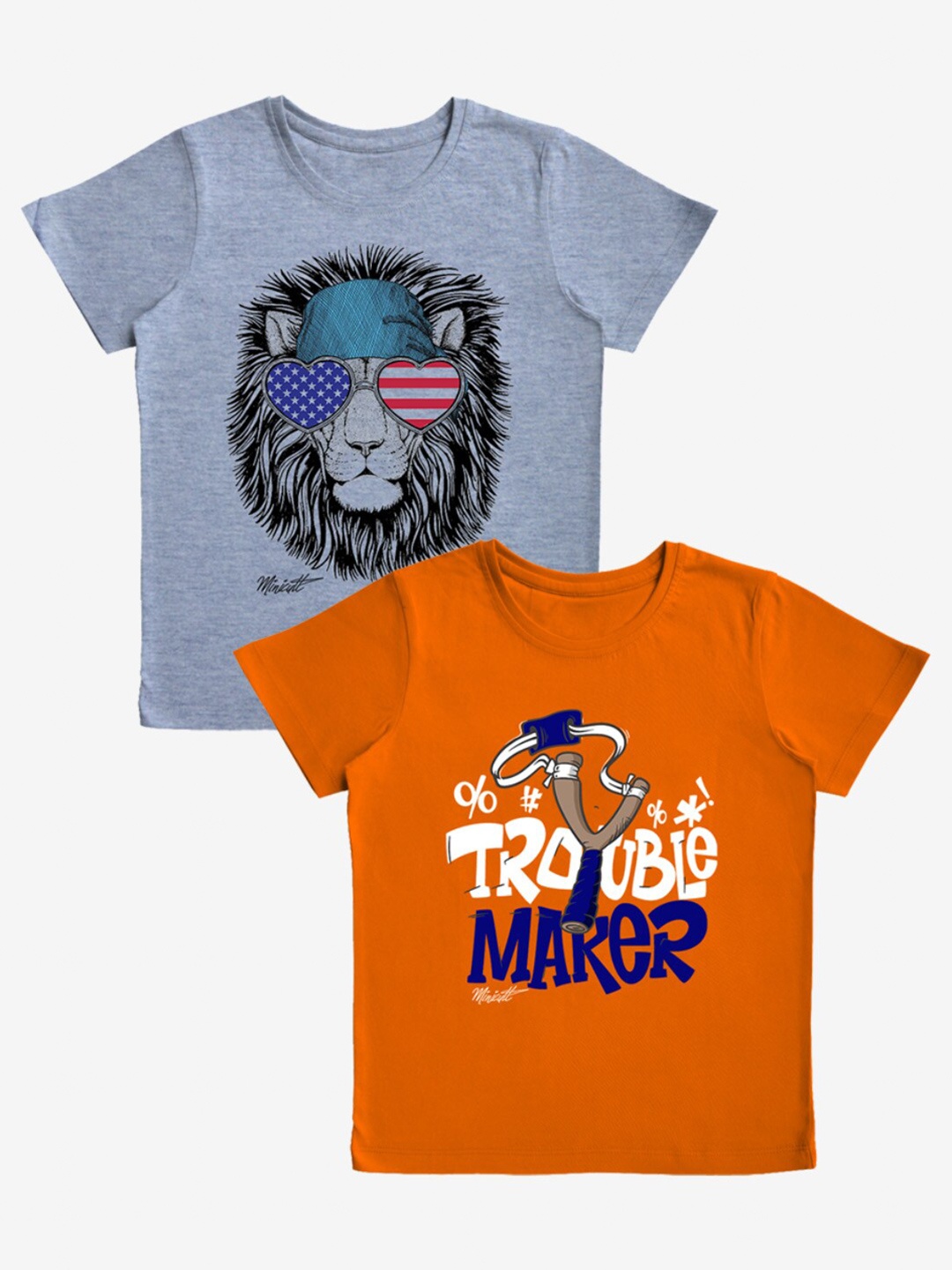 x2o Boys Set of 2 Typography Printed Applique T-shirt, Orange