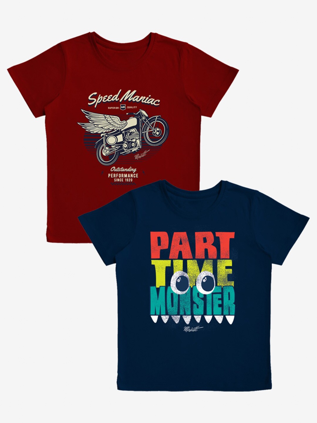 

x2o Boys Pack of 2 Blue & Maroon Printed T-shirt