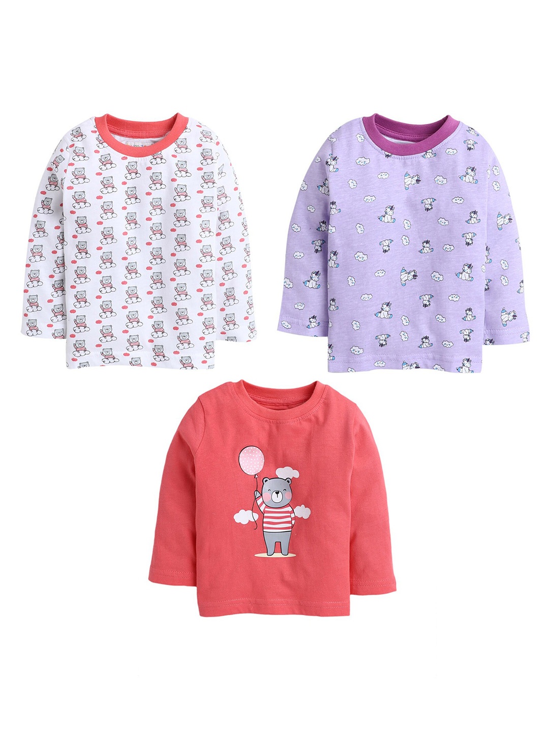 

BUMZEE Girls Pack Of 3 Cotton T-shirts, Pink