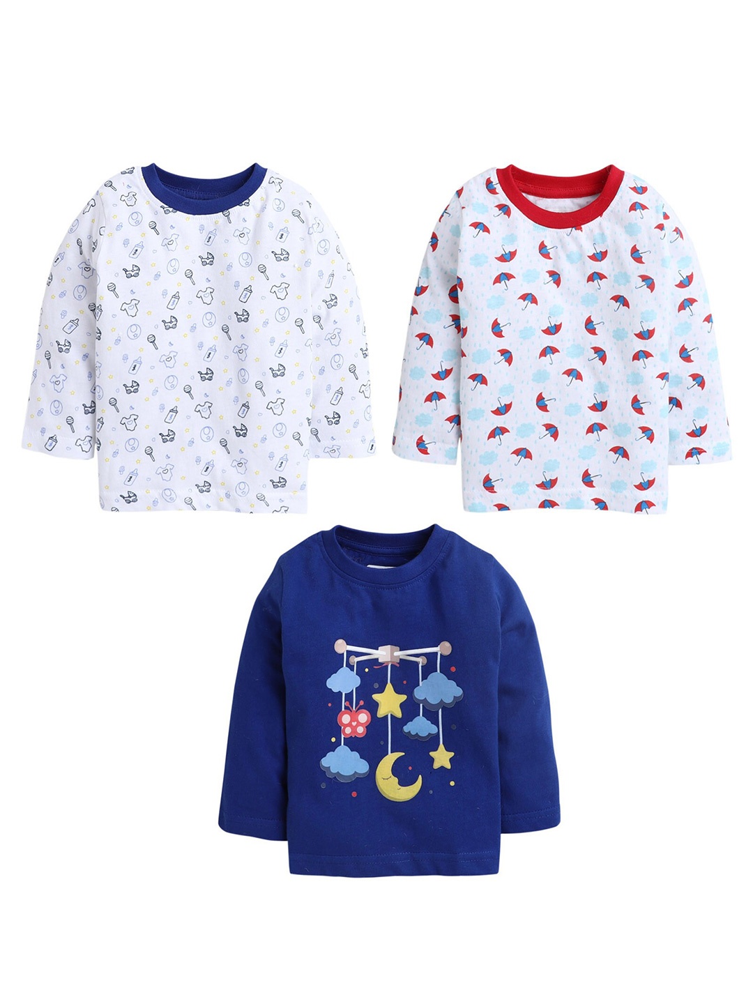 

BUMZEE Boys Girls Pack Of 3 Pure Cotton Printed Pure Cotton T-shirt, Navy blue