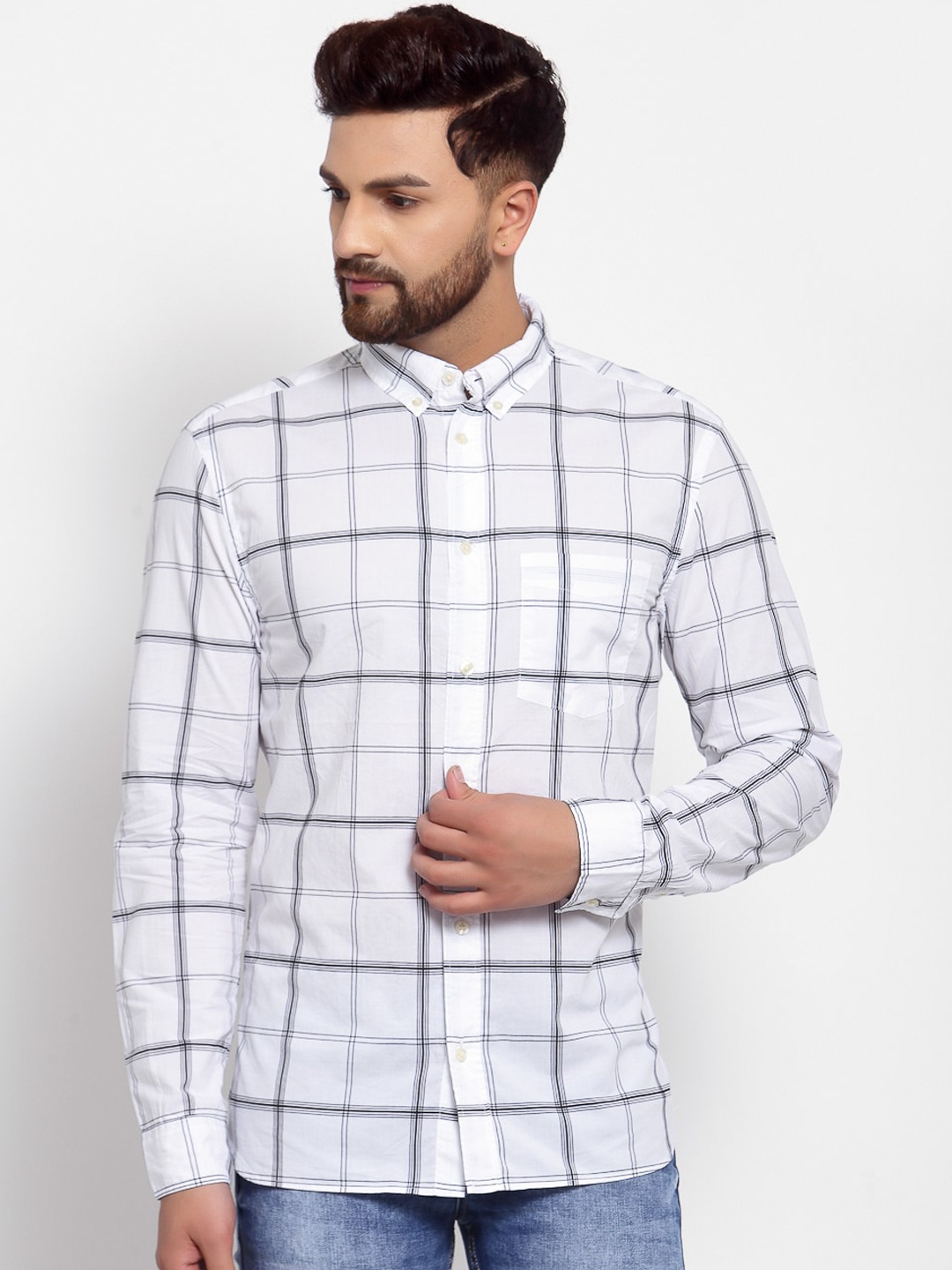 

KLOTTHE Men White Windowpane Checks Opaque Checked Casual Shirt