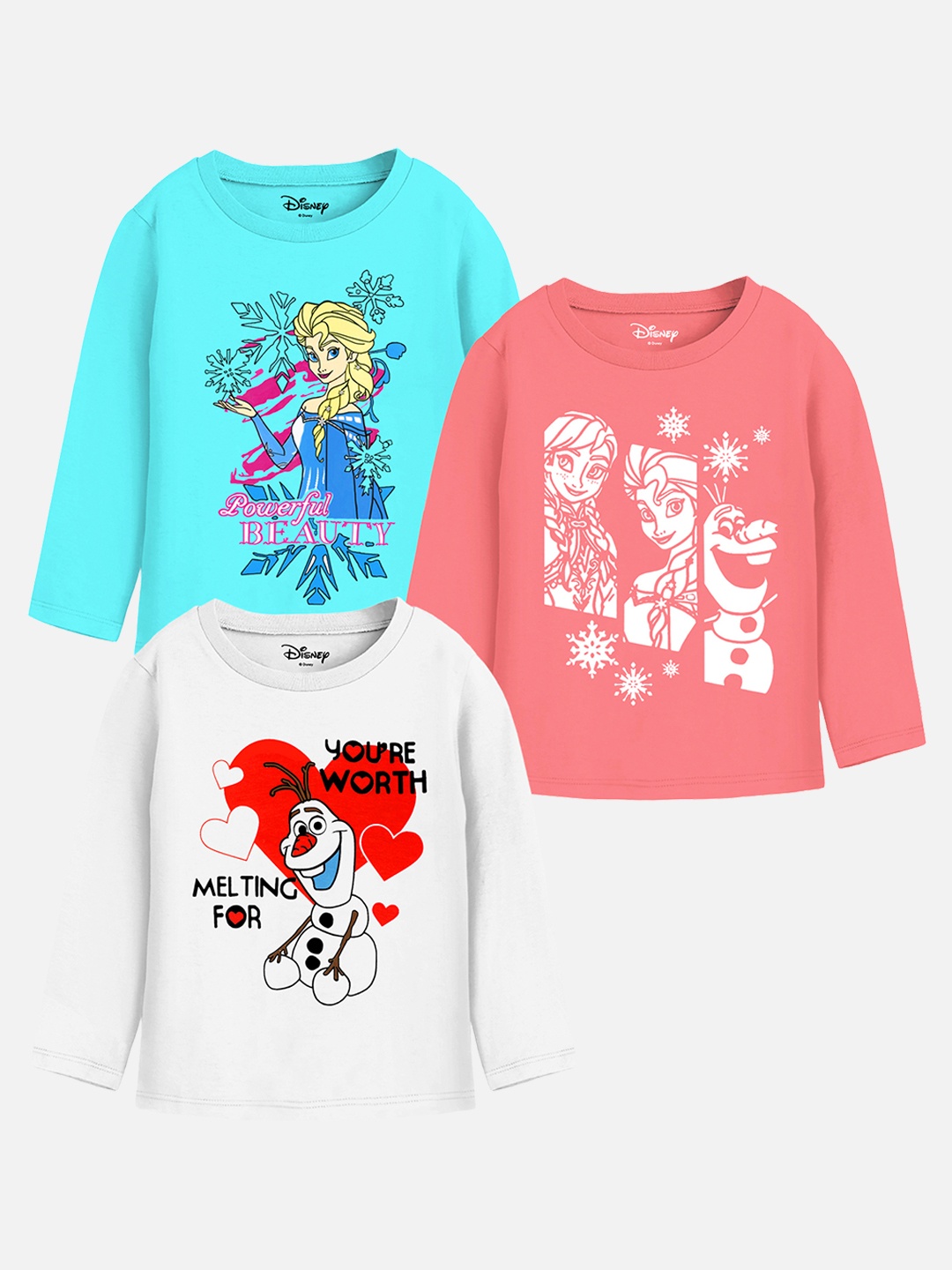 

YK Disney Girls Pack Of 3 Blue & White Printed T-shirt