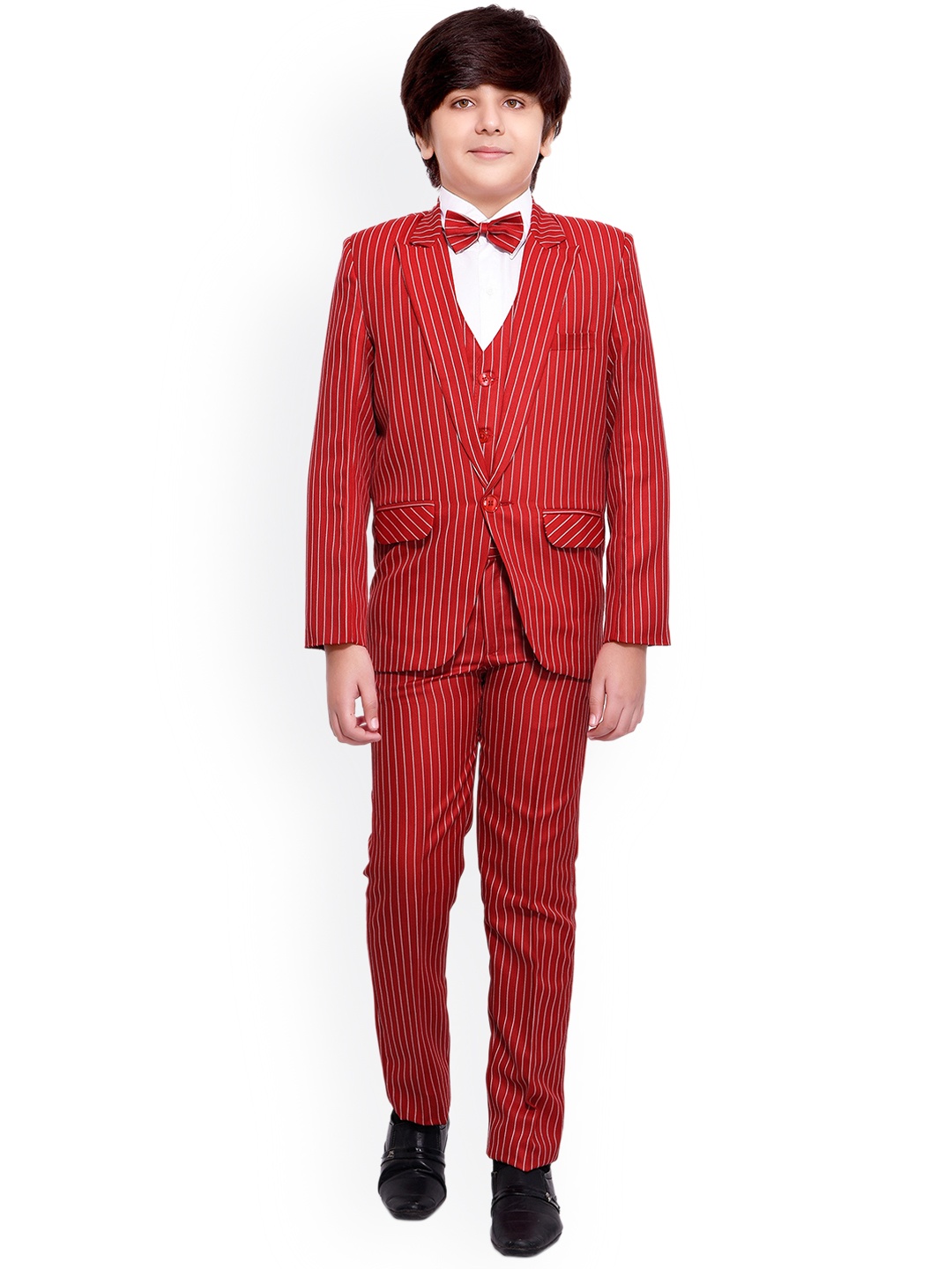 

Jeetethnics Boys Red & White Striped Single-Breasted Suit 5-Piece
