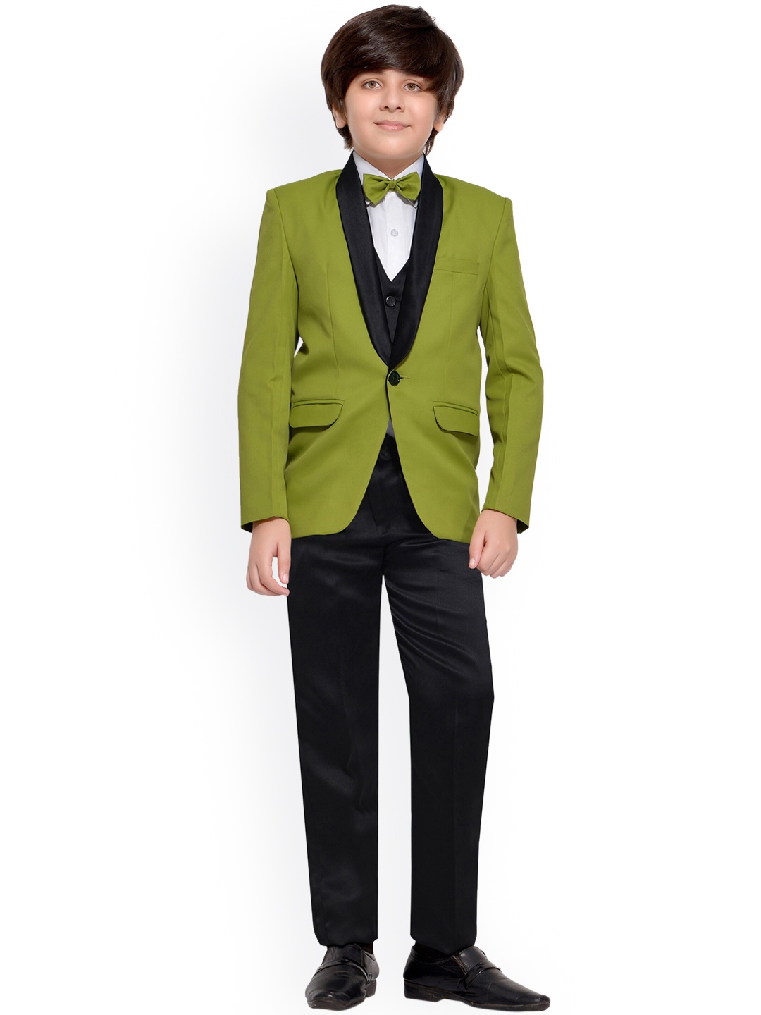 

Jeetethnics Boys Green & Black Solid 5-Piece Single-Breasted Partywear Suit