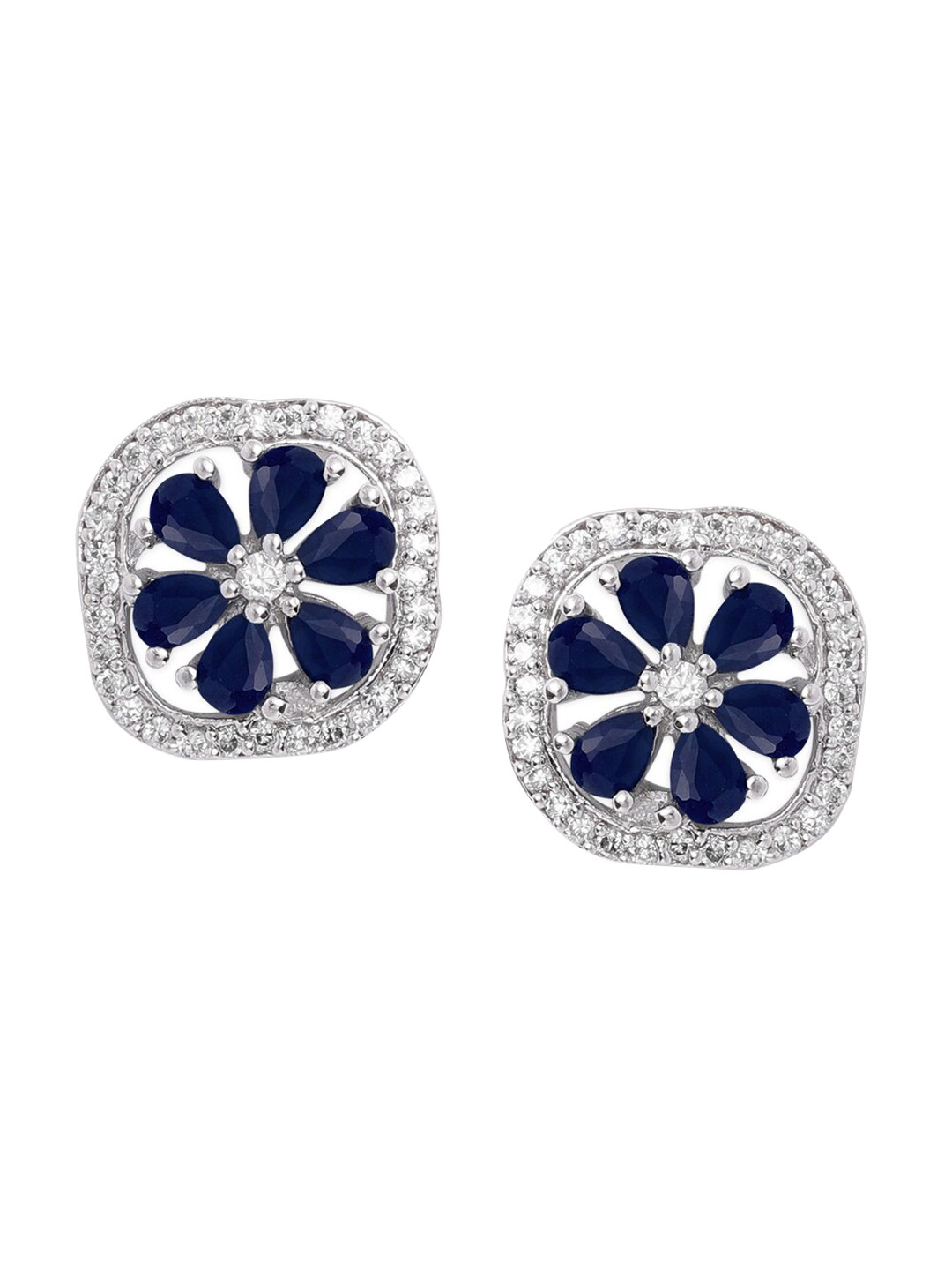 

Rubans Silver-Toned & Navy Blue Silver Plated Geometric Shaped Studds