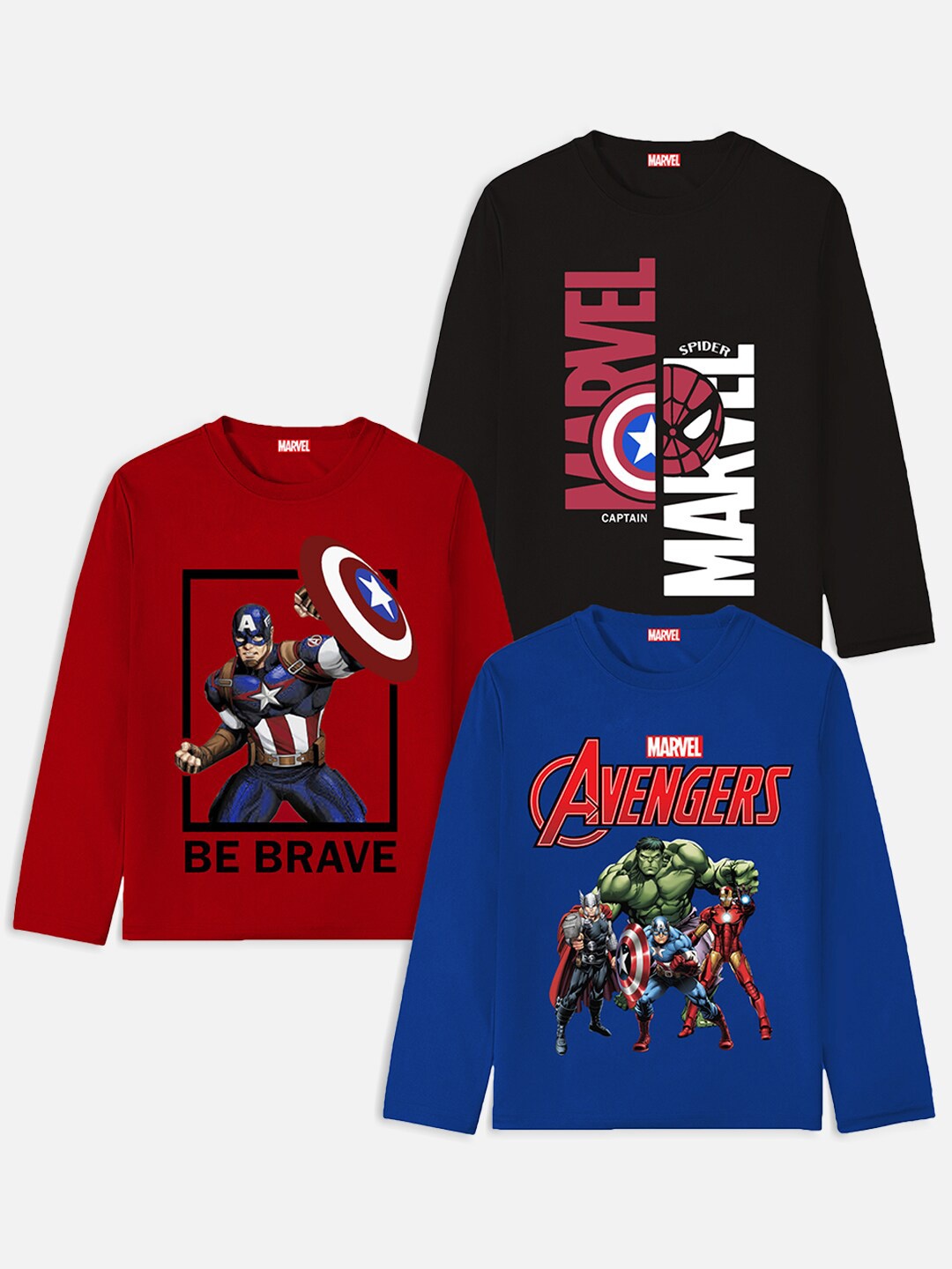 

YK Marvel Boys Pack of 3 Avengers Printed T-shirt, Black