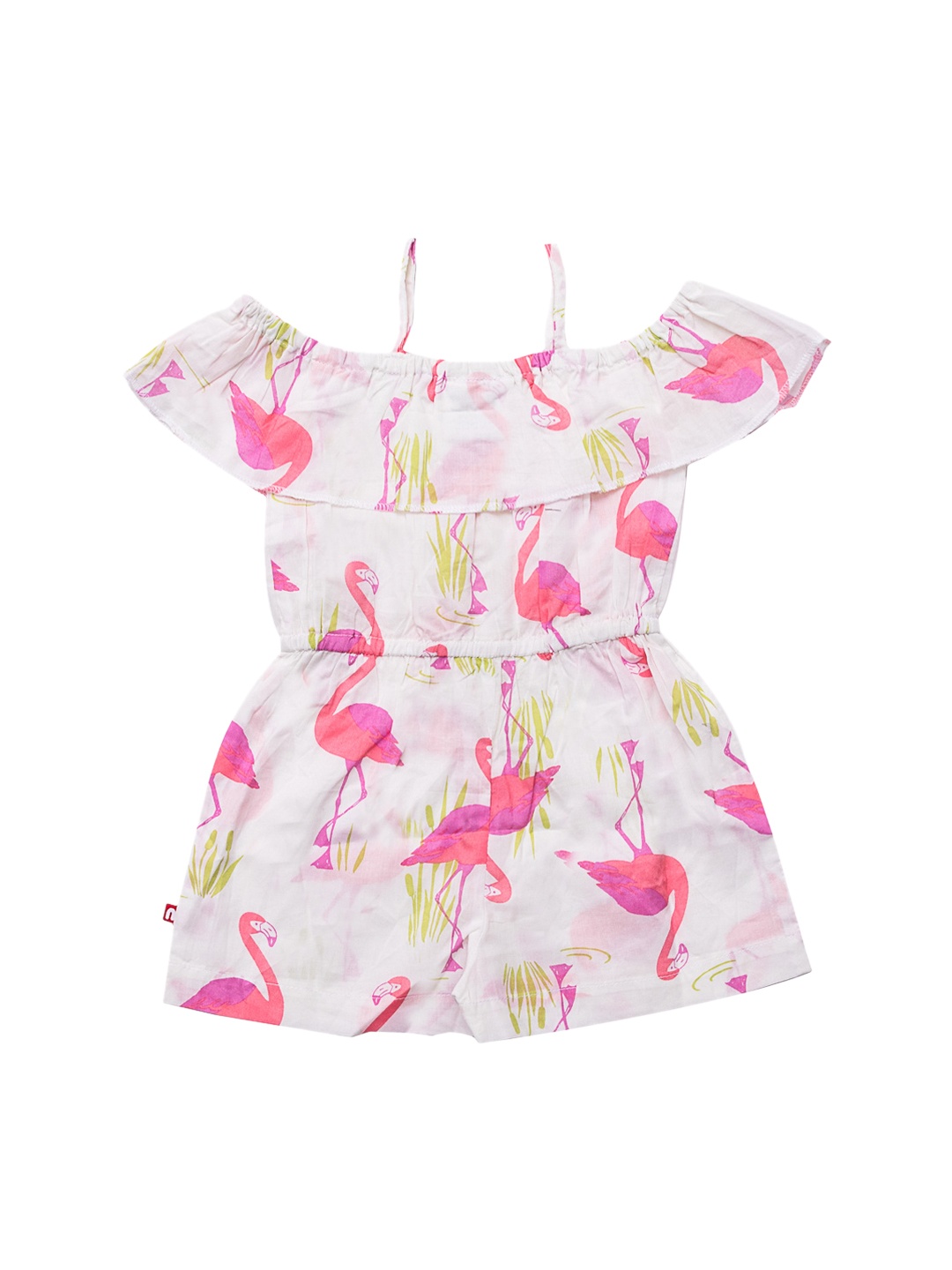 

Nino Bambino Girls White & Pink Organic Cotton Off-Shoulder Printed Jumpsuit