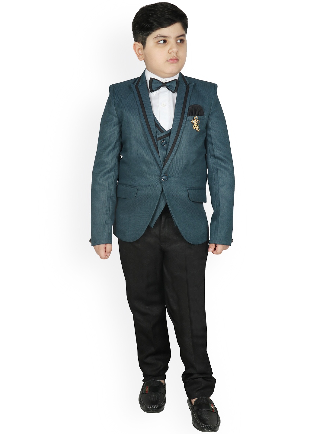 

AUDSTRO Boys Teal Blue & Black Solid 3-Piece Single-Breasted Partywear Suit