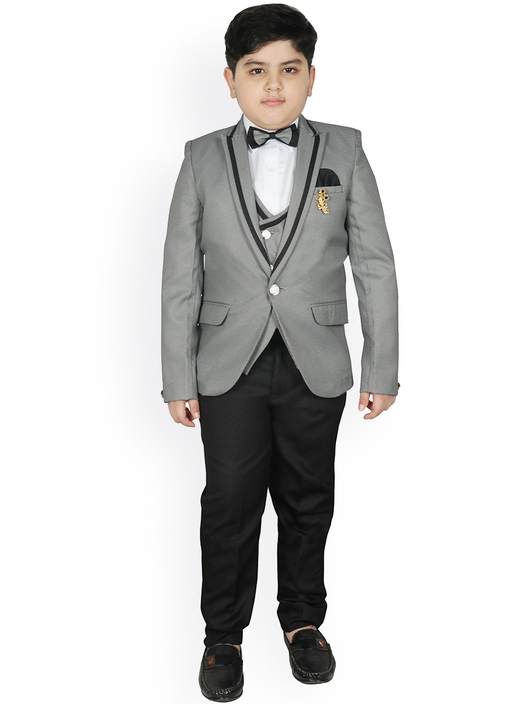 

SG YUVRAJ Boys Grey & Black Solid 3-Piece Single-Breasted Formal Suit