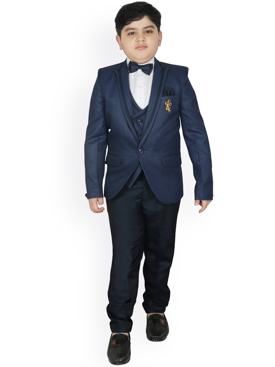 

SG YUVRAJ Boys Navy Blue Solid 3-Piece Single-Breasted Party Suit