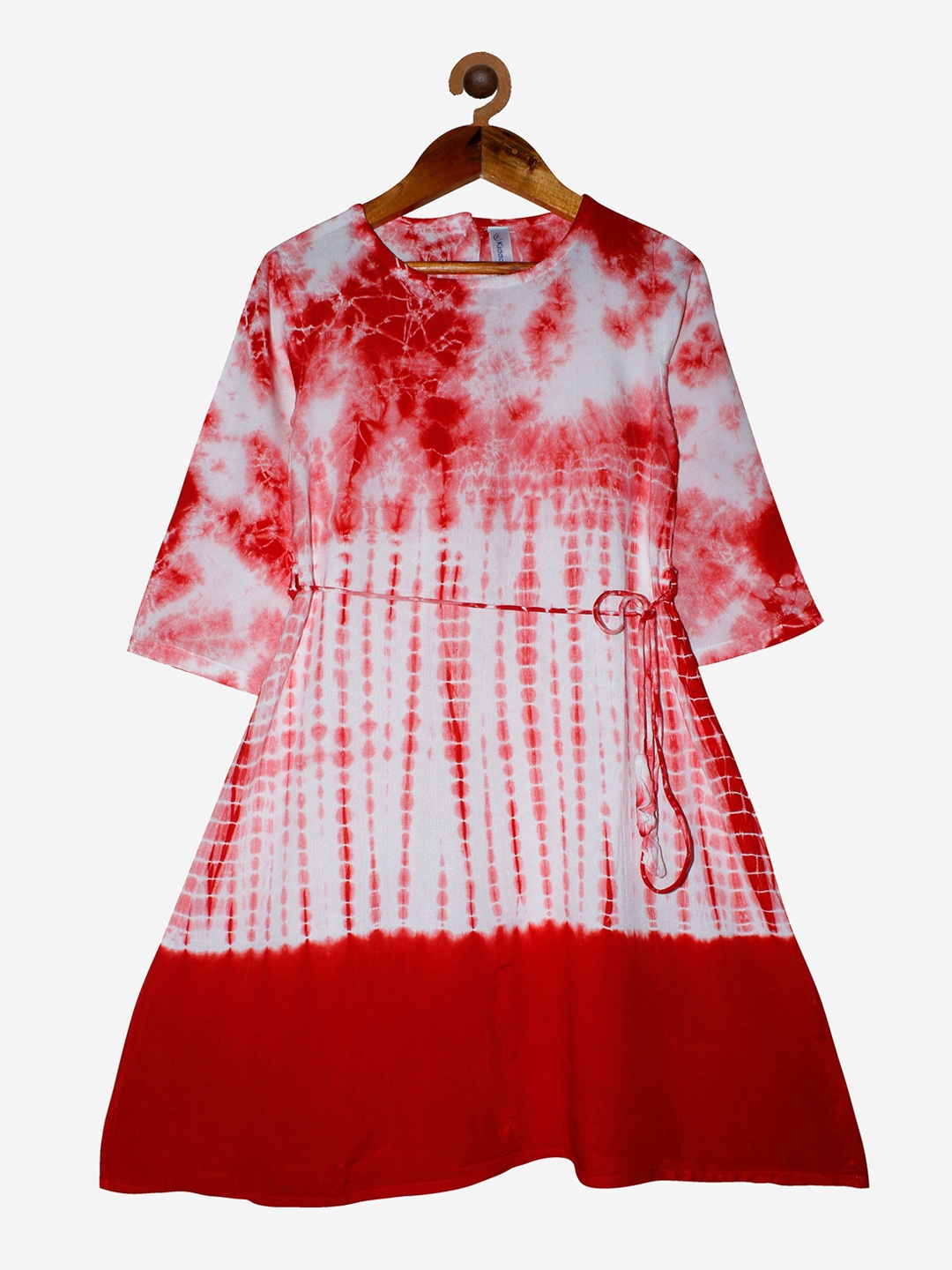 

KiddoPanti Girls Red & White Tie and Dye Dyed A-Line Dress