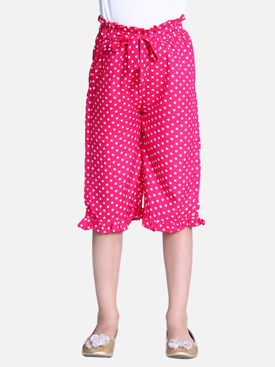 

Cutiekins Girls Pink & White Polka Dots Printed Mid-Rise Capri